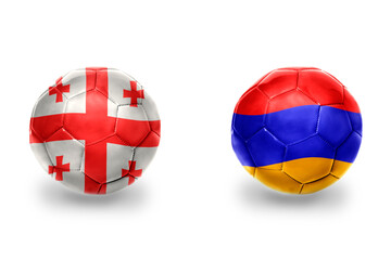 Obraz premium football balls with national flags of armenia and georgia ,soccer teams. on the white background.