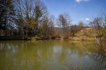 Fototapeta premium Landscape near a lake in the Kharkov region in early spring