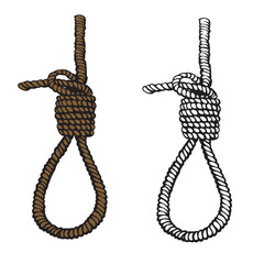 noose drawing with line art style. Simple design outline style. Easy to edit. Rope, hung. Isolated on white background. Vector illustration