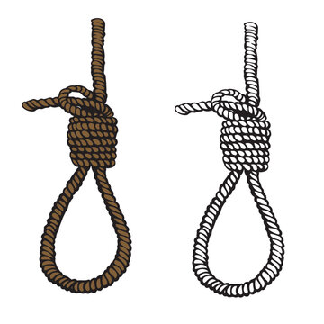 noose drawing with line art style. Simple design outline style. Easy to edit. Rope, hung. Isolated on white background. Vector illustration