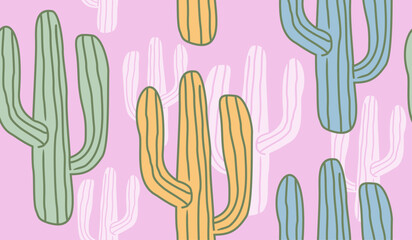 Cute cactus plants pattern background vector design

