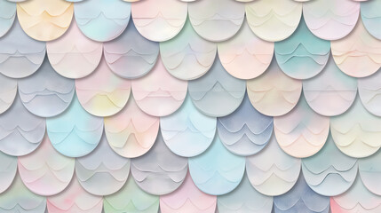 A pattern of pastel colored fish scales, arranged in an array that mimics the texture and color...