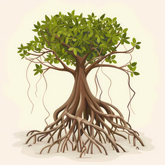 tree vector illustrations, roots, mangrove tree Paper cut style.