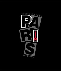 Bonjour Madame Paris . Typography graphic print, Abstract fashion drawing for t-shirts. creative design for girls. Illustration in modern style for clothes.  © goank graphic