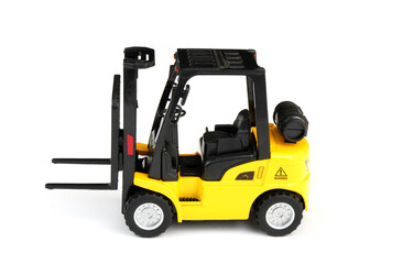 Yellow forklift truck isolated on white background	