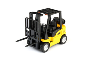 Yellow forklift truck isolated on white background	