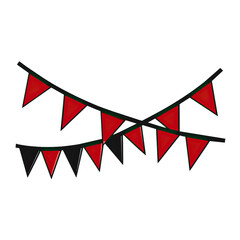 Obraz premium A close-up of a red and black party flag garland, isolated on a white background. Generative AI