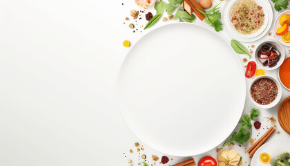A white background with a variety of fruits and vegetables