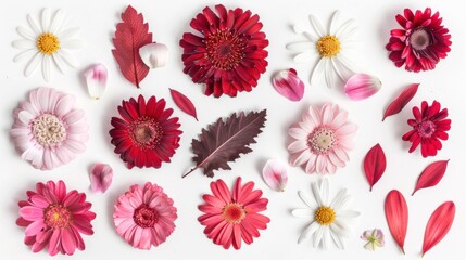 Red dried flower pattern isolated on white background