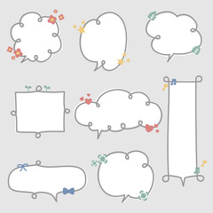 collection set of minimal doodle hand draw speech bubble balloon, think speak talk text box banner, flat design vector illustration