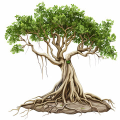 tree vector illustrations, roots, mangrove tree Paper cut style.