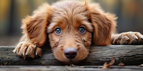 Adorable red Labradoodle puppy posing sideways for the camera. Concept Dogs, Pets, Photography, Poses, Red Labradoodle