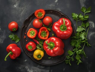 red peppers dishes stuffed with herbs, healthy nutrition