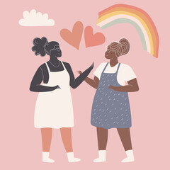 Body positive concept. Multinational friendship. two attractive plus size girls friends sharing love together. Beautiful overweight women. Young plus size afro American happy smiling obese thick women