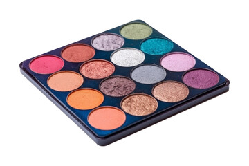 Multi-colored eyeshadow palette case isolated on transparent background.