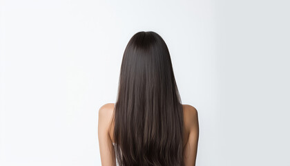 Naklejka premium A woman with long brown hair is shown with her back to the camera