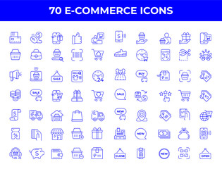Set of line icons in linear style. Series - E-commerce and shopping. Online shopping cart, electronic purchase and sale on marketplaces. Conceptual pictogram and infographic DN4