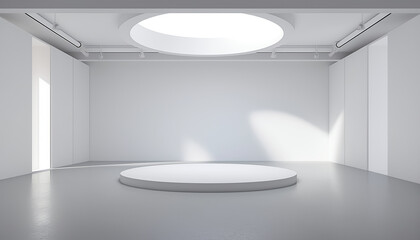 A 3D Render of an Empty White Room with Shelves and Frames, Ideal for Exhibitions or Home Decor