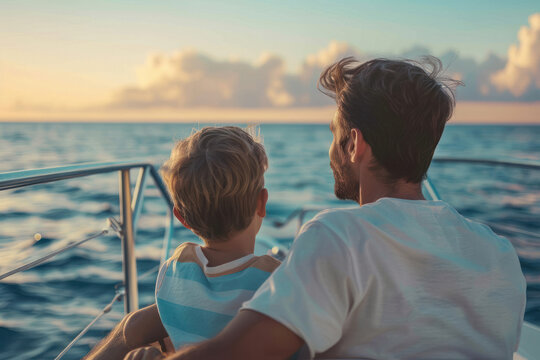 father and son enjoying on a luxurious boat - Powered by Adobe