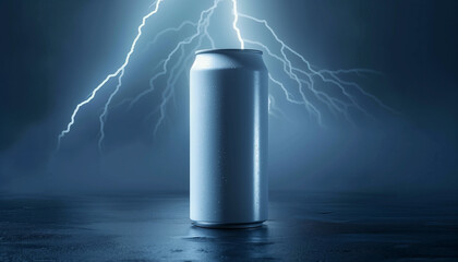 Energy Drink Can Mockups, Lightning bolt on a black background