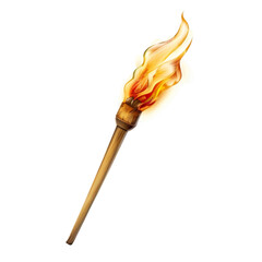 Golden torch with swirling flames isolated on white background. Concept of victory, light, and celebration.