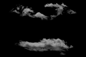 White clouds isolated on black background.