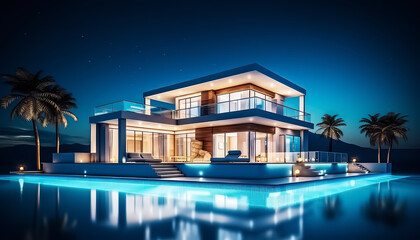 Fototapeta premium Beautiful white villa with swimming pool