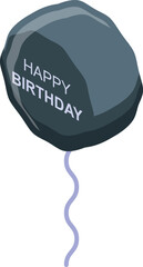 Dark grey balloon with happy birthday text floating with ribbon