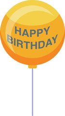 Single yellow balloon with the words happy birthday printed on it floating on a string