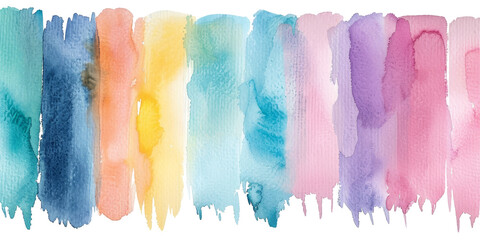 Naklejka premium Set of watercolor brush strokes in rainbow colors on white background. Concept of creativity, art, and color.
