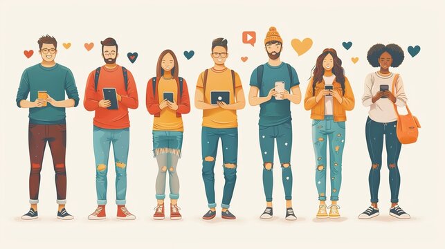 Diverse Group of Young People Using Smartphones Together