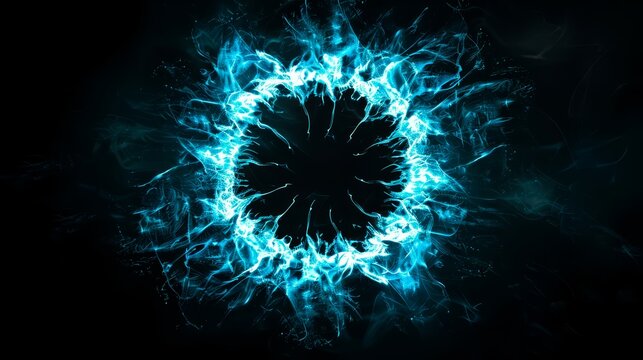 Electric energy swirling around a central black hole. The intricate web of glowing lines and dynamic light effects creates a captivating representation of cosmic forces and futuristic science.