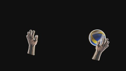 Two volleyball players bounce a volleyball back and forth. Competition concept. Stop motion animation in Cardboard style on transparent background