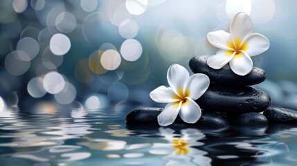 Still life with gardenia and plant with therapy stones