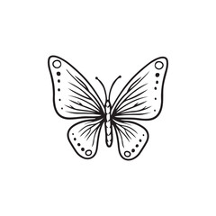 Beautiful realistic butterfly with dots in black isolated on white background. Hand drawn vector sketch illustration in doodle engraved line art vintage style. Tattoo design, lightness, flying insect.