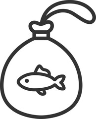 金魚すくいでとった、金魚のアイコン（線画）のイラスト