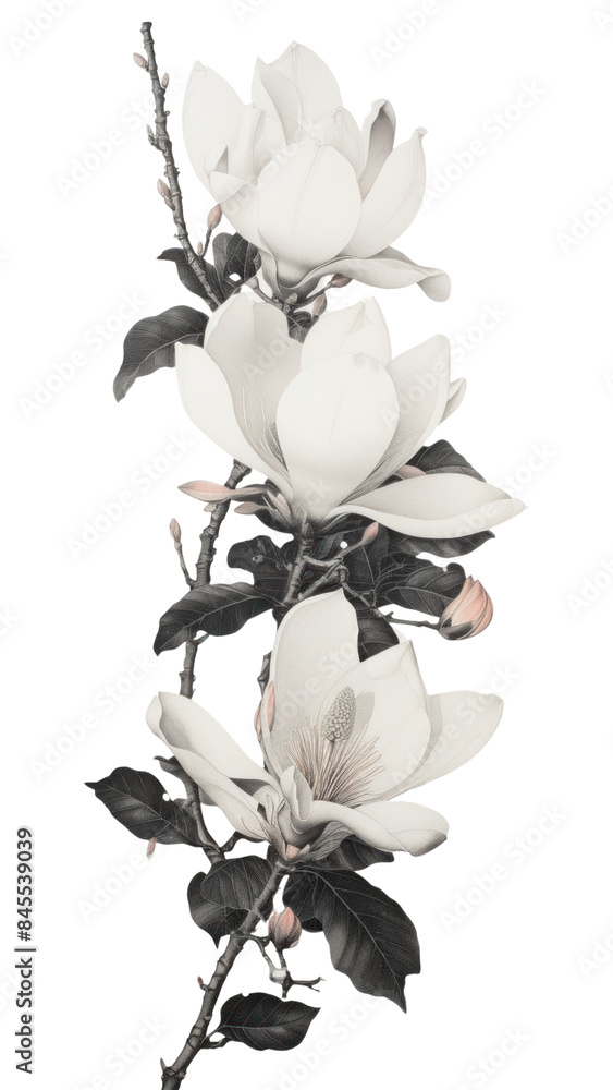 Wall mural PNG Vintage magnolia graphics blossom drawing.