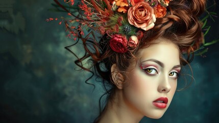 Enchanting Autumn Floral Hairstyle Portrait
