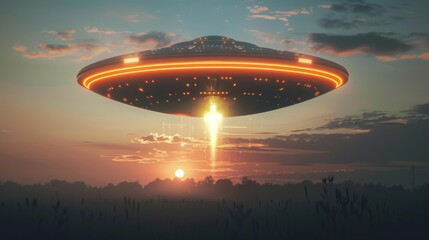 Majestic UFO Hovering at Sunset. World UFO Day
