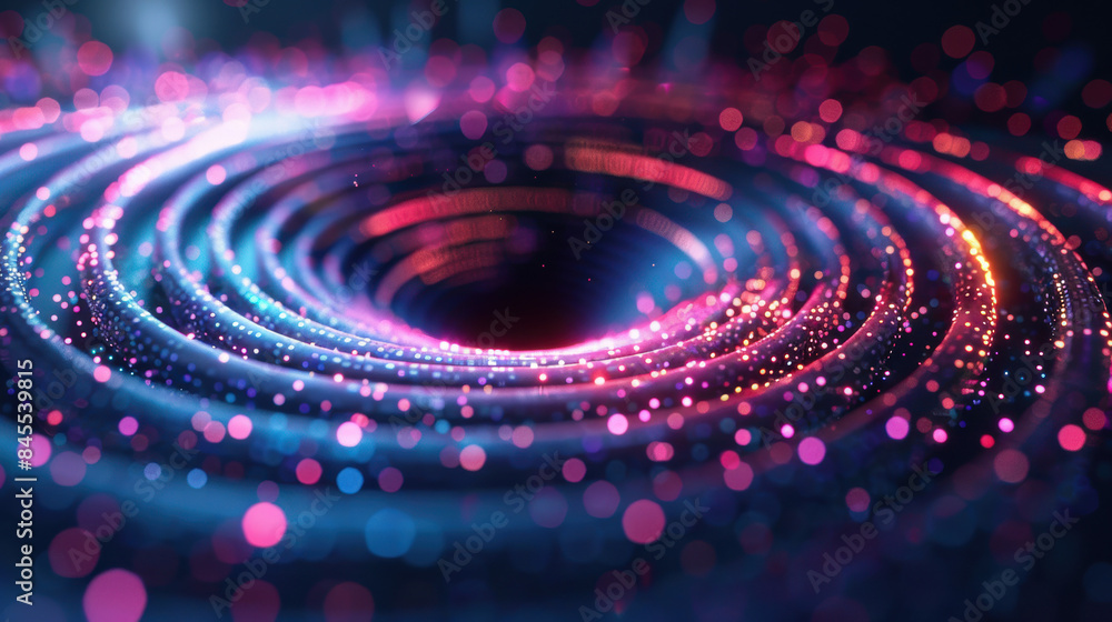 Poster a mesmerizing digital abstract art piece featuring swirling neon lights and particles, creating a dy