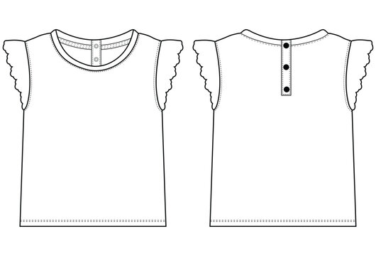 Baby girl t shirt vector template design flat sketch.