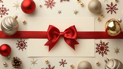 Elegant Christmas discount voucher with a decorative bow and holiday symbols