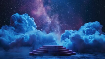 Fototapeta premium A mesmerizing tableau unfolds as the podium stands against the backdrop of a starry, cloud-filled sky