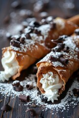 Gourmet Cannoli with Whipped Cream and Chocolate Drizzle