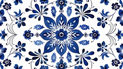 Traditional Blue and White Floral Ornament Pattern