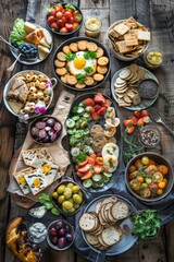 Fototapeta premium Vibrant Gluten-Free Snack and Meal Display on Rustic Wooden Table for Healthy Eating Inspiration