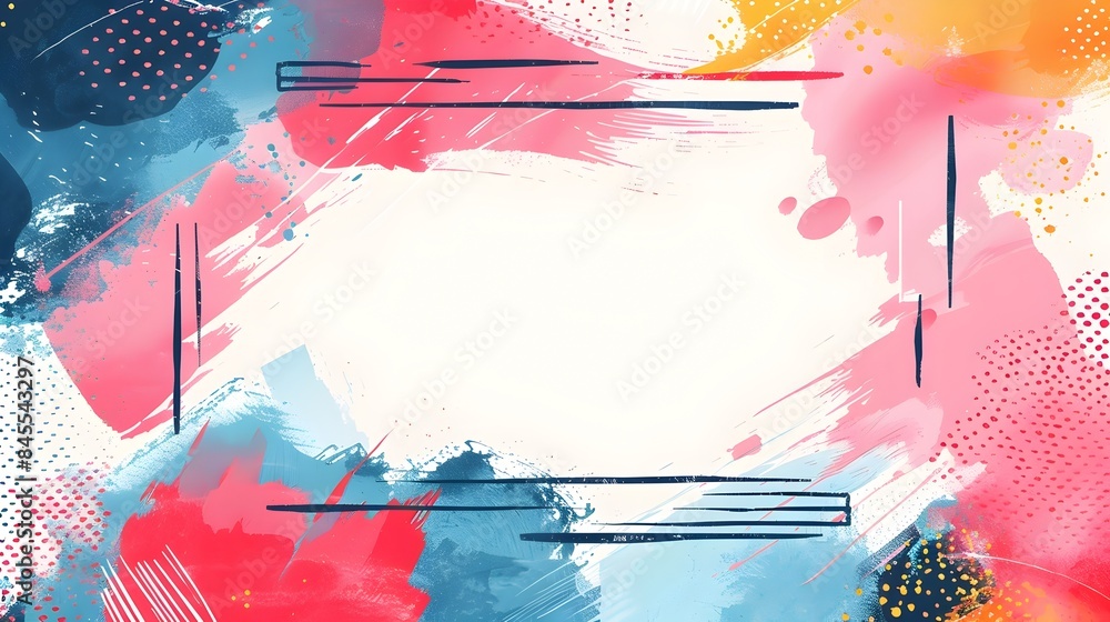 Poster minimalist abstract geometric art frame with vibrant color splash patterns