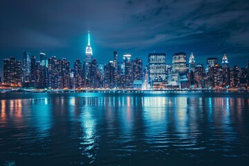 A mesmerizing city skyline at midnight, pulsating with the lively energy of urban life in the USA.