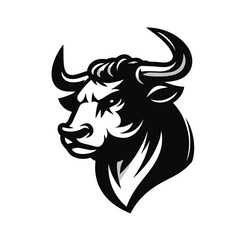 mascot logo of a bull in black and white silhouette