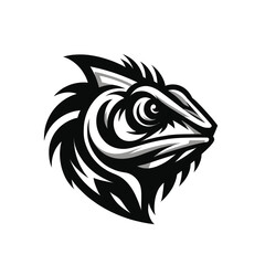 mascot logo of a chameleon in black and white silhouette © Ngilustrasi